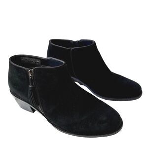 Vionic Ankle Booties Women’s 7 Black Suede Block Heel Side Zip Tassel Comfort